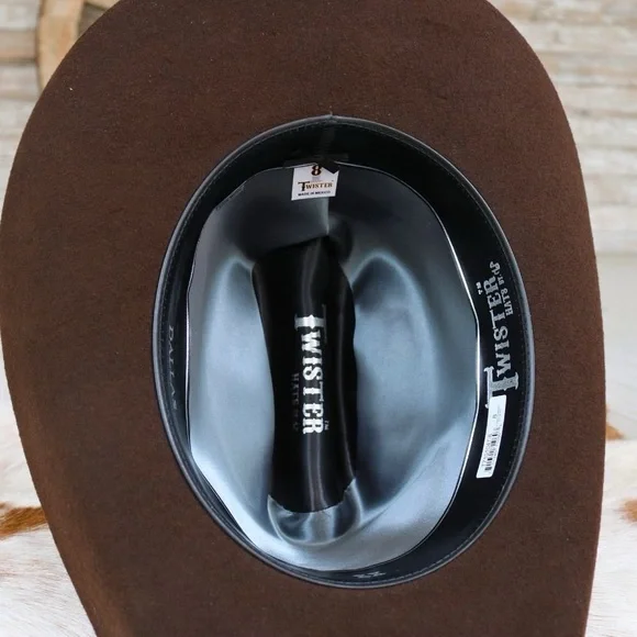 Size 8 Twister Men's Felt Chocolate Cowboy Hat - Picture 4 of 7